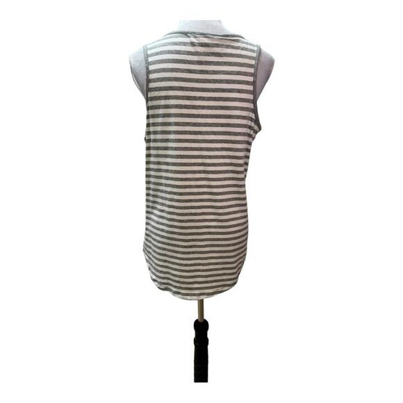 Michael Kors Tank Top Gray White Striped Sleeveless Rhinestone Logo Casual - Picture 4 of 5